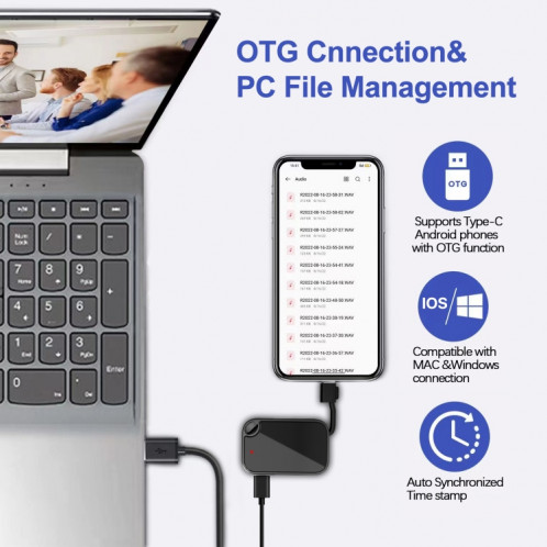 Enregistreur vocal intelligent HD C18 avec câble OTG, capacité : 32 Go SH3002392-08
